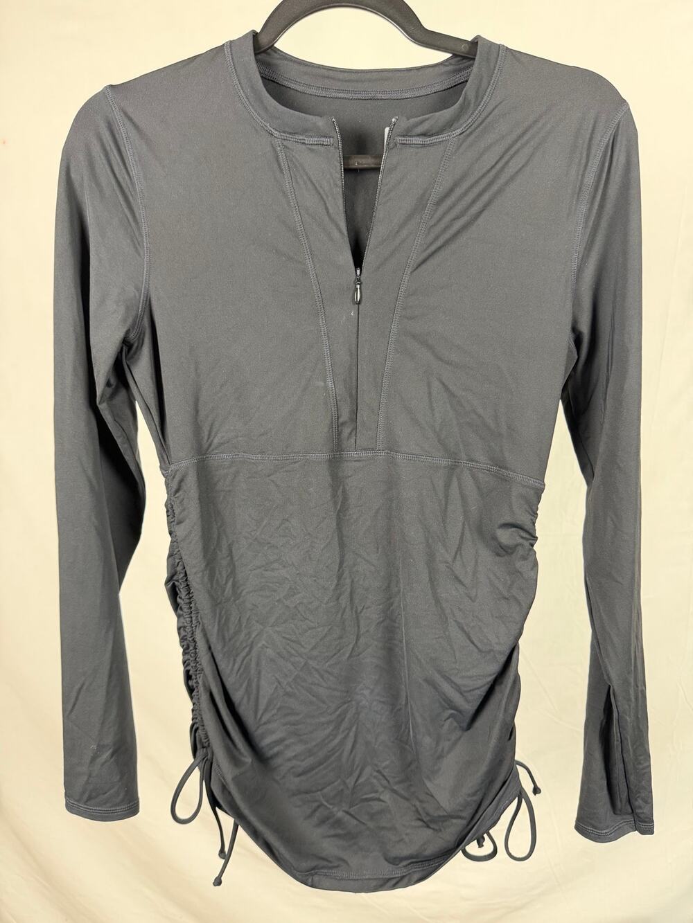 Athleta Black Quarter-Zip Athletic Long Sleeve Shirt Ruched Sides Size S